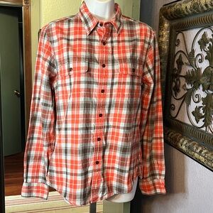 L.L. Bean Signature Slim Fit Men’s Fun Orange Plaid LS Button-Down Shirt Sz S